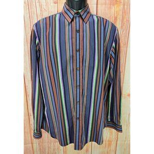 Robert Graham Mens Multicolor Striped Shirt Medium Embroidered Details